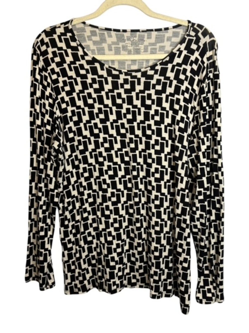 Chico's Blouse Women's Large Abstract Geometric Black White Chicos 2
